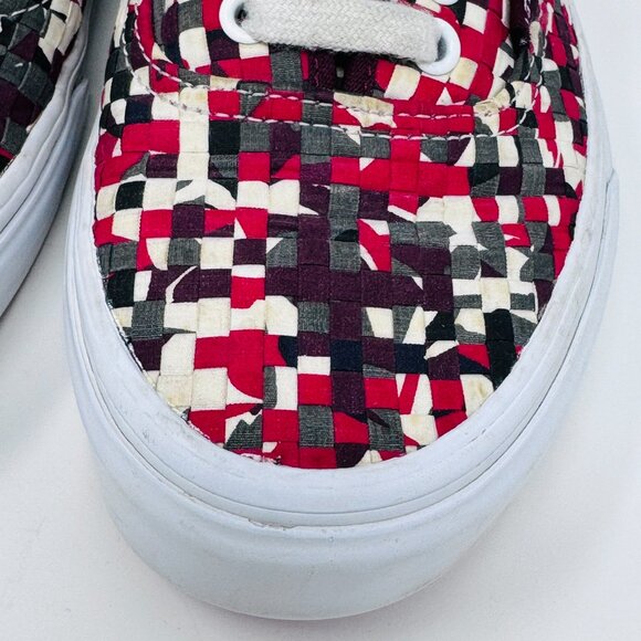 Vans Women Men Red Gray Cream Woven Canvas Lace up Sneaker  Size 8 Women 6.5 Men - Picture 4 of 10